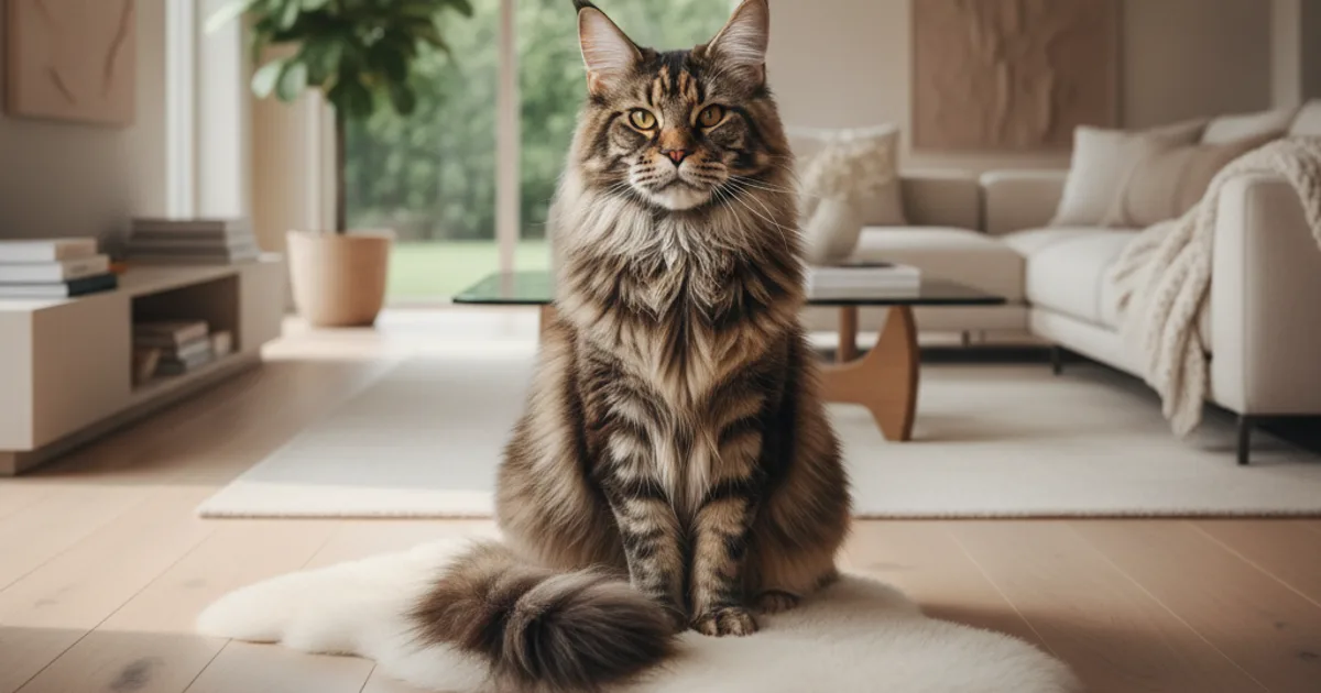 Grand chat de type Maine Coon dans un intérieur