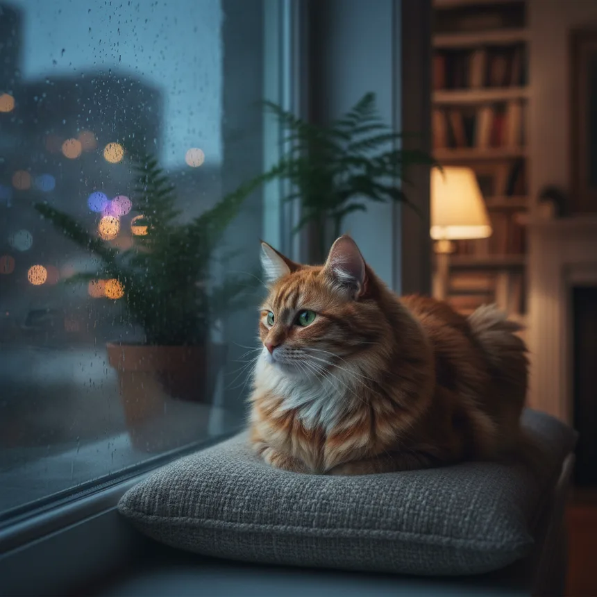Chat éveillé dans la pénombre