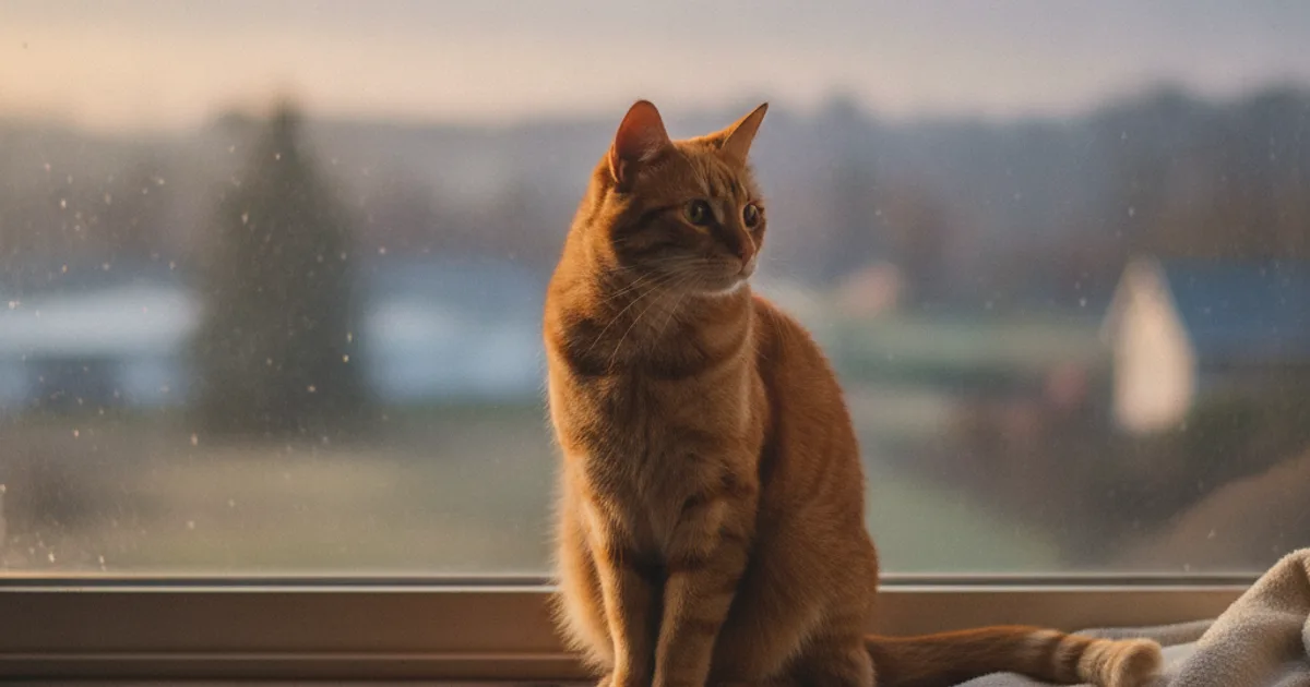 Chat assis à la fenêtre à la lumière de l'aube
