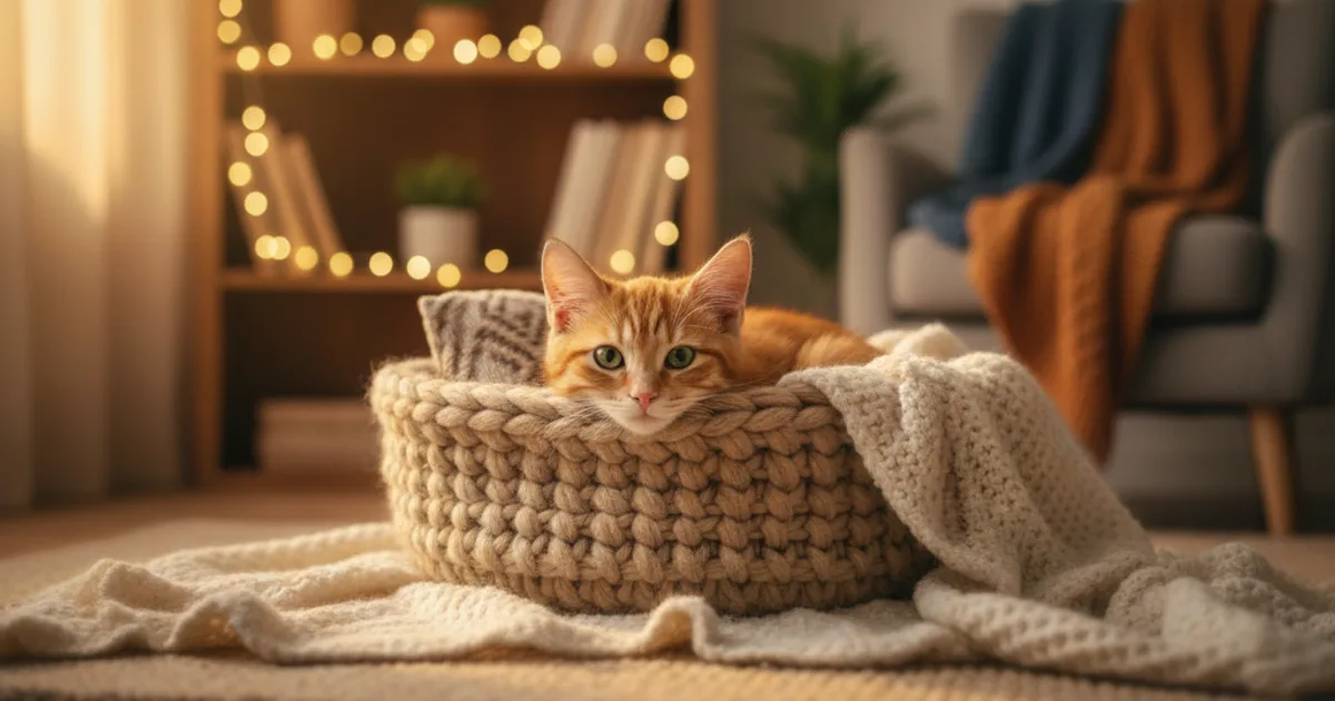 Chaton attendrissant éveillé le soir