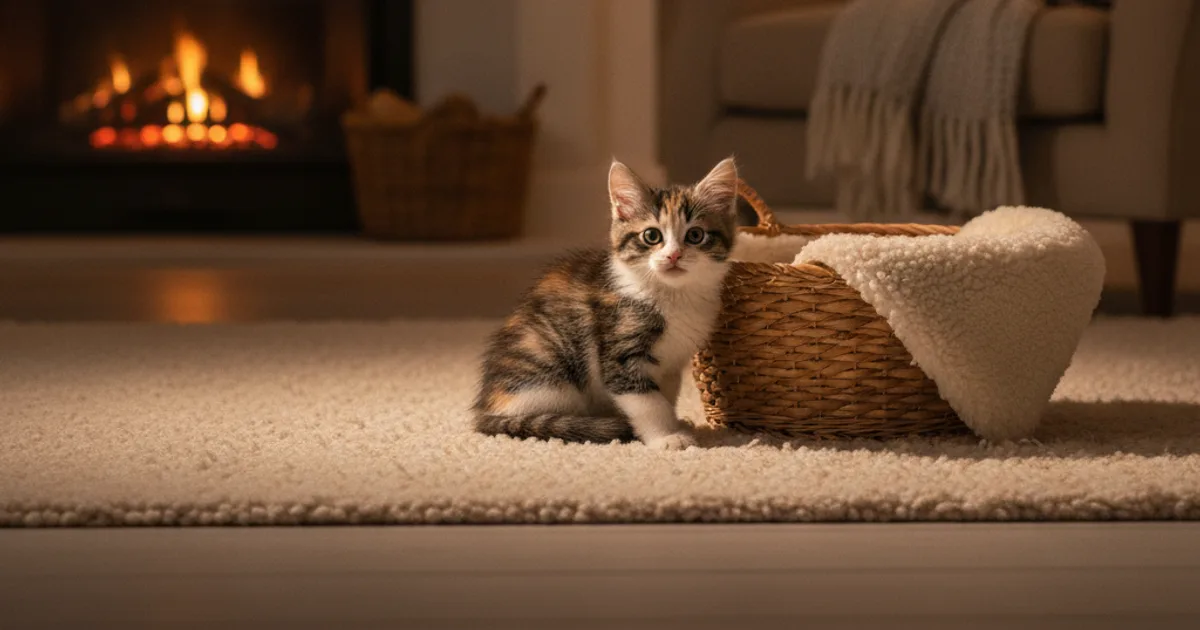 Chaton attendrissant éveillé le soir