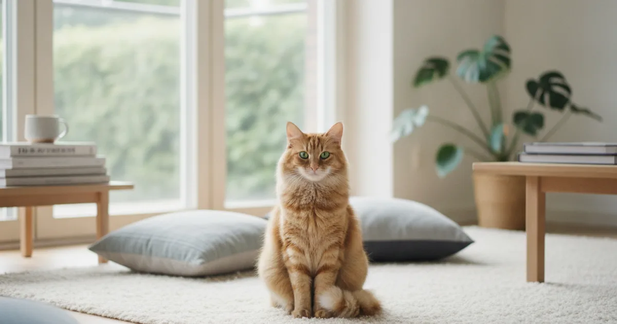 Chat seul assis près d'une fenêtre dans un appartement lumineux