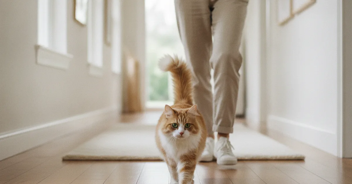 Un chat suit son propriétaire dans le couloir d un appartement lumineux