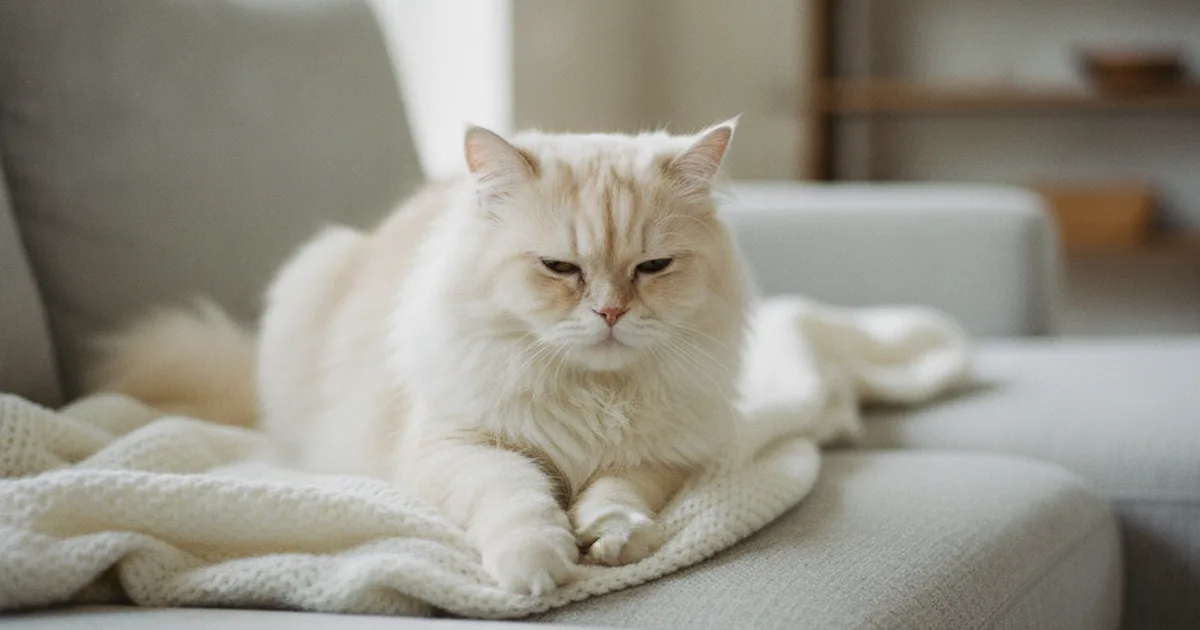 Un chat domestique pétrissant une couverture moelleuse avec ses pattes avant