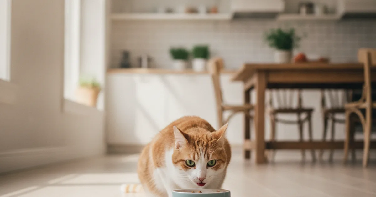Chat qui renifle une gamelle de nouvelle nourriture